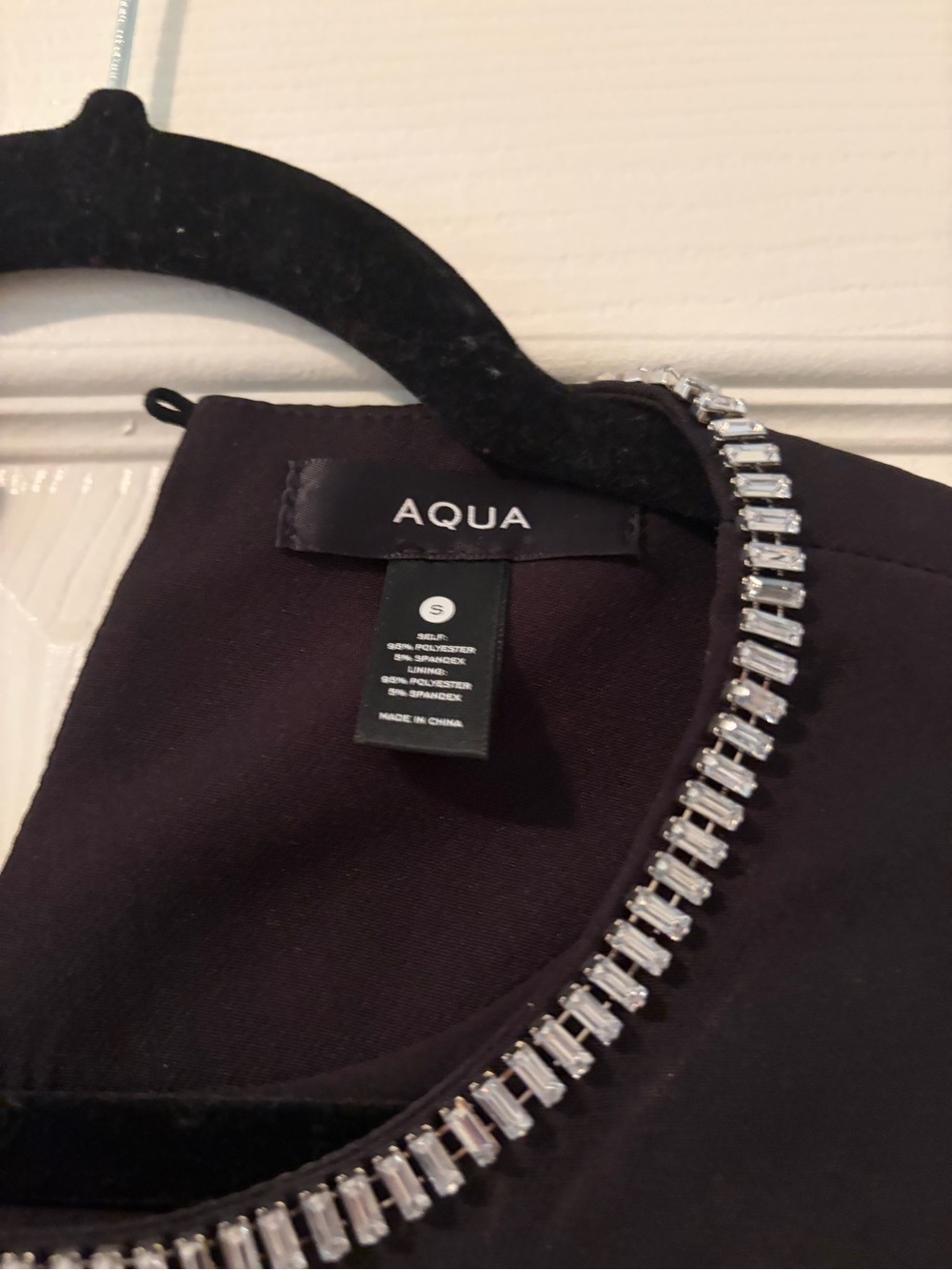 Aqua Black Top  with Crystal Necklace Trim